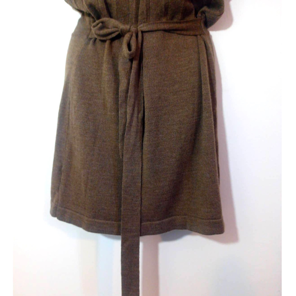 The LOFT Women Sz XS Taupe Brown Short Sleeve Knit Dress Wool Blend Sash Pleat - Picture 3 of 6
